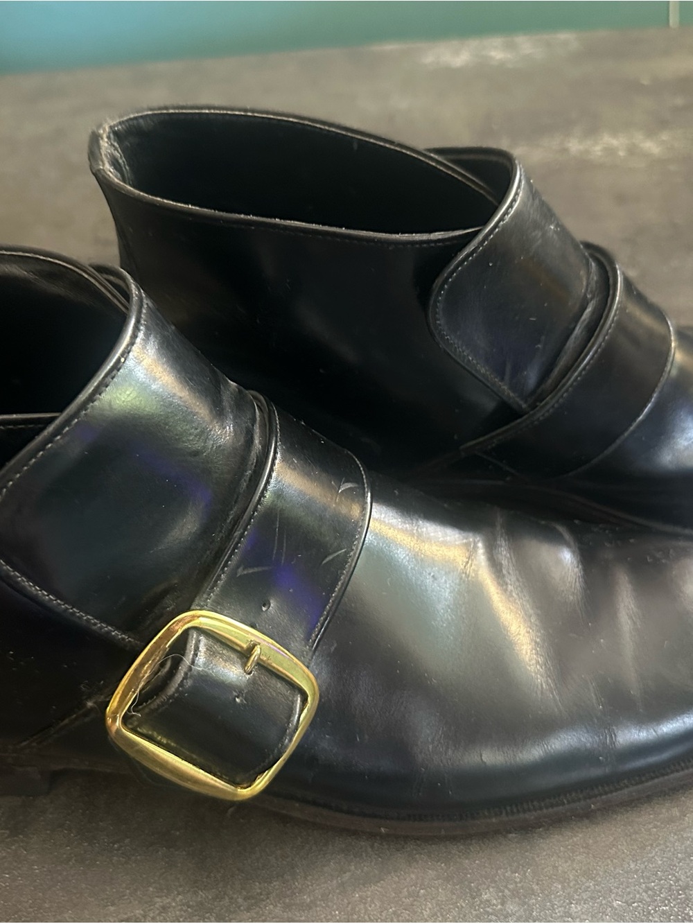 Vintage Nunn Bush Men’s 12 B Black Leather Monk Strap Ankle Boots Gold Buckle